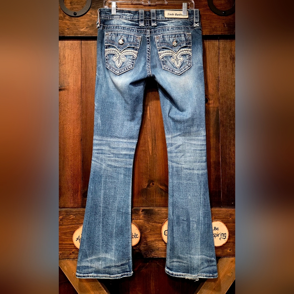 Rock Revival Distressed Blue Flare Jeans - Picture 4 of 13